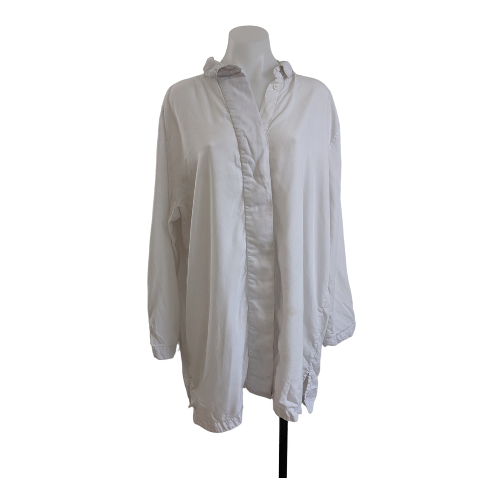 Waven Size 16 Longline Tunic Shirt White Tencel Collared Button Up Long Sleeves